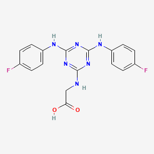 molecular formula C17H14F2N6O2 B12474894 N-{4,6-bis[(4-fluorophenyl)amino]-1,3,5-triazin-2-yl}glycine 