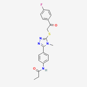 molecular formula C20H19FN4O2S B12475170 N-[4-(5-{[2-(4-fluorophenyl)-2-oxoethyl]sulfanyl}-4-methyl-4H-1,2,4-triazol-3-yl)phenyl]propanamide 