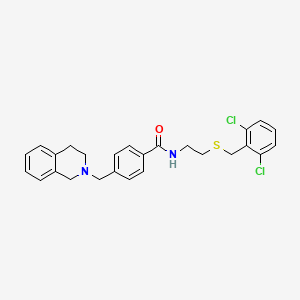 molecular formula C26H26Cl2N2OS B12475742 N-{2-[(2,6-dichlorobenzyl)sulfanyl]ethyl}-4-(3,4-dihydroisoquinolin-2(1H)-ylmethyl)benzamide 