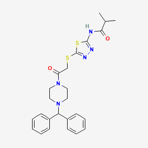 molecular formula C25H29N5O2S2 B12475924 N-[5-({2-[4-(diphenylmethyl)piperazin-1-yl]-2-oxoethyl}sulfanyl)-1,3,4-thiadiazol-2-yl]-2-methylpropanamide 