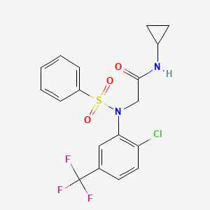 molecular formula C18H16ClF3N2O3S B12476060 N~2~-[2-chloro-5-(trifluoromethyl)phenyl]-N-cyclopropyl-N~2~-(phenylsulfonyl)glycinamide 