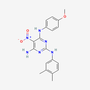 molecular formula C19H20N6O3 B12476584 N~2~-(3,4-dimethylphenyl)-N~4~-(4-methoxyphenyl)-5-nitropyrimidine-2,4,6-triamine 