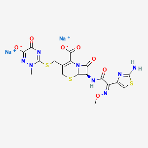 molecular formula C18H16N8Na2O7S3 B1247673 disodium;(7R)-7-[[(2Z)-2-(2-amino-1,3-thiazol-4-yl)-2-methoxyiminoacetyl]amino]-3-[(2-methyl-6-oxido-5-oxo-1,2,4-triazin-3-yl)sulfanylmethyl]-8-oxo-5-thia-1-azabicyclo[4.2.0]oct-2-ene-2-carboxylate 