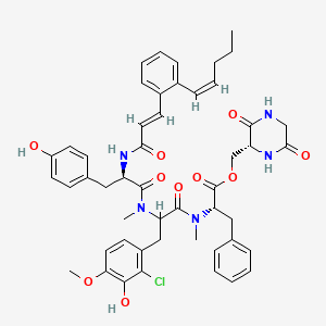 molecular formula C49H54ClN5O10 B1247745 [(2R)-3,6-dioxopiperazin-2-yl]methyl (2S)-2-[[3-(2-chloro-3-hydroxy-4-methoxyphenyl)-2-[[(2R)-3-(4-hydroxyphenyl)-2-[[(E)-3-[2-[(Z)-pent-1-enyl]phenyl]prop-2-enoyl]amino]propanoyl]-methylamino]propanoyl]-methylamino]-3-phenylpropanoate 