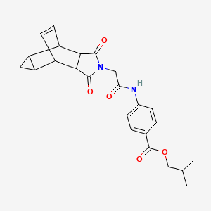 molecular formula C24H26N2O5 B12477486 2-methylpropyl 4-{[(1,3-dioxooctahydro-4,6-ethenocyclopropa[f]isoindol-2(1H)-yl)acetyl]amino}benzoate 