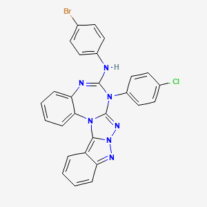 molecular formula C27H17BrClN7 B1247770 N-(4-bromophenyl)-13-(4-chlorophenyl)-1,9,10,11,13,15-hexazapentacyclo[10.9.0.02,10.03,8.016,21]henicosa-2,4,6,8,11,14,16,18,20-nonaen-14-amine 