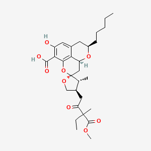 molecular formula C29H40O9 B1247789 (3S,3'R,4'R,5S,7R)-11-hydroxy-4'-(3-methoxycarbonyl-3-methyl-2-oxopentyl)-3'-methyl-7-pentylspiro[2,6-dioxatricyclo[7.3.1.05,13]trideca-1(13),9,11-triene-3,2'-oxolane]-12-carboxylic acid 