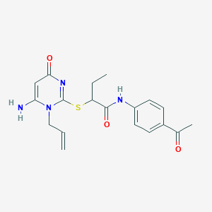 molecular formula C19H22N4O3S B12478002 N-(4-acetylphenyl)-2-{[6-amino-4-oxo-1-(prop-2-en-1-yl)-1,4-dihydropyrimidin-2-yl]sulfanyl}butanamide 