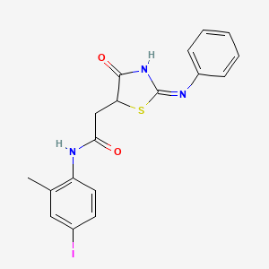 molecular formula C18H16IN3O2S B12478444 N-(4-iodo-2-methylphenyl)-2-[(2E)-4-oxo-2-(phenylimino)-1,3-thiazolidin-5-yl]acetamide 