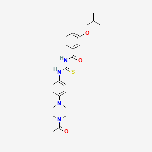 molecular formula C25H32N4O3S B12478792 3-(2-methylpropoxy)-N-{[4-(4-propanoylpiperazin-1-yl)phenyl]carbamothioyl}benzamide 