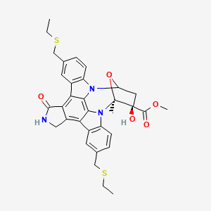 molecular formula C33H33N3O5S2 B1247904 methyl (15S,16R)-10,23-bis(ethylsulfanylmethyl)-16-hydroxy-15-methyl-3-oxo-28-oxa-4,14,19-triazaoctacyclo[12.11.2.115,18.02,6.07,27.08,13.019,26.020,25]octacosa-1,6,8(13),9,11,20(25),21,23,26-nonaene-16-carboxylate 