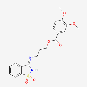 molecular formula C19H20N2O6S B12479045 3-[(1,1-Dioxido-1,2-benzothiazol-3-yl)amino]propyl 3,4-dimethoxybenzoate 