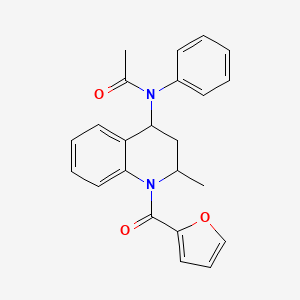 molecular formula C23H22N2O3 B12479221 Acetamide, N-[1,2,3,4-tetrahydro-1-(2-furoyl)-2-methyl-4-quinolinyl]-N-phenyl- 