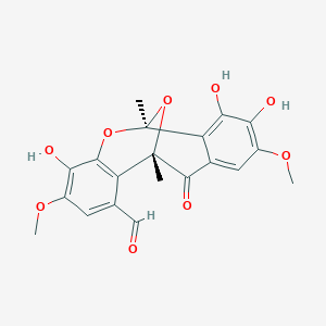 molecular formula C20H18O9 B1247925 (1S,9S)-6,11,12-trihydroxy-5,13-dimethoxy-1,9-dimethyl-16-oxo-8,17-dioxatetracyclo[7.7.1.02,7.010,15]heptadeca-2(7),3,5,10,12,14-hexaene-3-carbaldehyde 