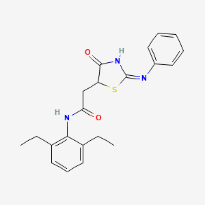 molecular formula C21H23N3O2S B12479439 N-(2,6-diethylphenyl)-2-[(2E)-4-oxo-2-(phenylimino)-1,3-thiazolidin-5-yl]acetamide 