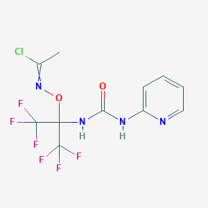 molecular formula C11H9ClF6N4O2 B12479460 N-({1,1,1,3,3,3-hexafluoro-2-[(pyridin-2-ylcarbamoyl)amino]propan-2-yl}oxy)ethanimidoyl chloride 