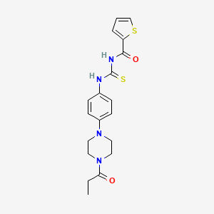 molecular formula C19H22N4O2S2 B12479736 N-{[4-(4-propanoylpiperazin-1-yl)phenyl]carbamothioyl}thiophene-2-carboxamide 