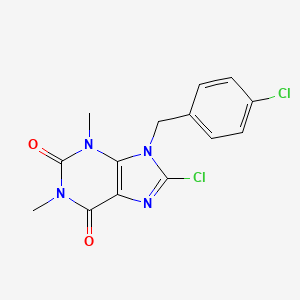 molecular formula C14H12Cl2N4O2 B12479802 8-Chloro-9-[(4-chlorophenyl)methyl]-1,3-dimethylpurine-2,6-dione 