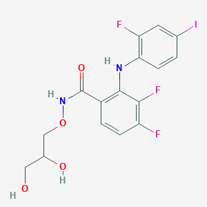 molecular formula C16H14F3IN2O4 B1248013 Benzamide, N-[(2R)-2,3-dihydroxypropoxy]-3,4-difluoro-2-[(2-fluoro-4-iodophenyl)amino]- 