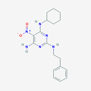 molecular formula C18H24N6O2 B12480215 N~4~-cyclohexyl-5-nitro-N~2~-(2-phenylethyl)pyrimidine-2,4,6-triamine 