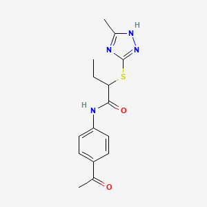 molecular formula C15H18N4O2S B12480408 N-(4-acetylphenyl)-2-[(5-methyl-1H-1,2,4-triazol-3-yl)sulfanyl]butanamide 