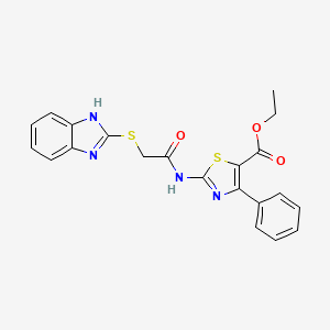 molecular formula C21H18N4O3S2 B12480626 ethyl 2-{[(1H-benzimidazol-2-ylsulfanyl)acetyl]amino}-4-phenyl-1,3-thiazole-5-carboxylate 