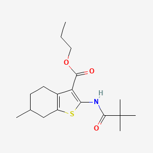 molecular formula C18H27NO3S B12480879 Propyl 2-[(2,2-dimethylpropanoyl)amino]-6-methyl-4,5,6,7-tetrahydro-1-benzothiophene-3-carboxylate 