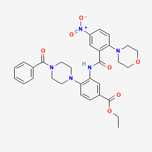 molecular formula C31H33N5O7 B12480996 Ethyl 3-({[2-(morpholin-4-yl)-5-nitrophenyl]carbonyl}amino)-4-[4-(phenylcarbonyl)piperazin-1-yl]benzoate 