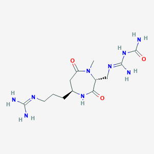 molecular formula C13H25N9O3 B1248110 [N'-[[(2R,5S)-5-[3-(diaminomethylideneamino)propyl]-1-methyl-3,7-dioxo-1,4-diazepan-2-yl]methyl]carbamimidoyl]urea 