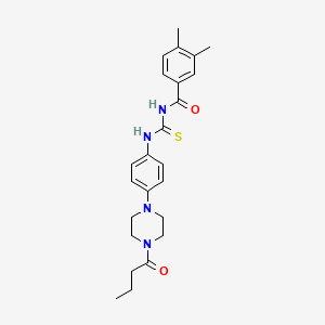 molecular formula C24H30N4O2S B12481529 N-{[4-(4-butanoylpiperazin-1-yl)phenyl]carbamothioyl}-3,4-dimethylbenzamide 