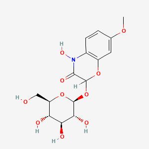 molecular formula C15H19NO10 B1248201 4-Hydroxy-7-methoxy-2-(((2S,3R,4S,5S,6R)-3,4,5-trihydroxy-6-(hydroxymethyl)tetrahydro-2H-pyran-2-yl)oxy)-2H-benzo[b][1,4]oxazin-3(4H)-one CAS No. 18607-79-9