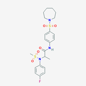 molecular formula C22H28FN3O5S2 B12482396 N-[4-(azepan-1-ylsulfonyl)phenyl]-N~2~-(4-fluorophenyl)-N~2~-(methylsulfonyl)alaninamide 