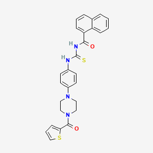 molecular formula C27H24N4O2S2 B12482481 N-({4-[4-(thiophen-2-ylcarbonyl)piperazin-1-yl]phenyl}carbamothioyl)naphthalene-1-carboxamide 