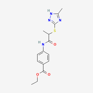 molecular formula C15H18N4O3S B12482493 ethyl 4-({2-[(5-methyl-4H-1,2,4-triazol-3-yl)sulfanyl]propanoyl}amino)benzoate 