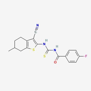 molecular formula C18H16FN3OS2 B12482730 N-[(3-cyano-6-methyl-4,5,6,7-tetrahydro-1-benzothiophen-2-yl)carbamothioyl]-4-fluorobenzamide 