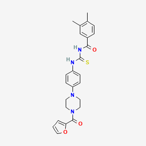 molecular formula C25H26N4O3S B12482914 N-({4-[4-(furan-2-ylcarbonyl)piperazin-1-yl]phenyl}carbamothioyl)-3,4-dimethylbenzamide 