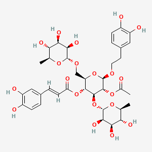 molecular formula C37H48O20 B1248295 [(2R,3R,4S,5R,6R)-5-acetyloxy-6-[2-(3,4-dihydroxyphenyl)ethoxy]-4-[(2R,3R,4R,5R,6S)-3,4,5-trihydroxy-6-methyloxan-2-yl]oxy-2-[[(2R,3R,4R,5R,6S)-3,4,5-trihydroxy-6-methyloxan-2-yl]oxymethyl]oxan-3-yl] (E)-3-(3,4-dihydroxyphenyl)prop-2-enoate 