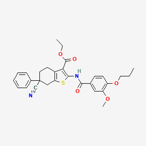 molecular formula C29H30N2O5S B12483004 Ethyl 6-cyano-2-{[(3-methoxy-4-propoxyphenyl)carbonyl]amino}-6-phenyl-4,5,6,7-tetrahydro-1-benzothiophene-3-carboxylate 