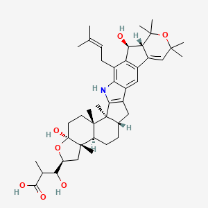 molecular formula C43H59NO7 B1248330 3-[(2S,3S,6S,8S,10S,11R,14S,25R,26S)-6,26-dihydroxy-2,3,10,22,22,24,24-heptamethyl-28-(3-methylbut-2-enyl)-7,23-dioxa-30-azaoctacyclo[14.14.0.02,14.03,11.06,10.017,29.019,27.020,25]triaconta-1(16),17,19(27),20,28-pentaen-8-yl]-3-hydroxy-2-methylpropanoic acid 
