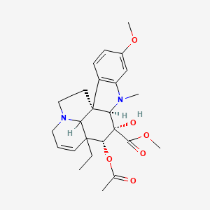 molecular formula C25H32N2O6 B1248397 methyl (1R,9R,10S,11R)-11-acetyloxy-12-ethyl-10-hydroxy-5-methoxy-8-methyl-8,16-diazapentacyclo[10.6.1.01,9.02,7.016,19]nonadeca-2(7),3,5,13-tetraene-10-carboxylate 