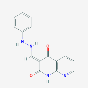 molecular formula C15H12N4O2 B124841 (3E)-3-[(2-phenylhydrazinyl)methylidene]-1H-1,8-naphthyridine-2,4-dione CAS No. 153457-24-0