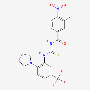 molecular formula C20H19F3N4O3S B12484336 3-methyl-4-nitro-N-{[2-(pyrrolidin-1-yl)-5-(trifluoromethyl)phenyl]carbamothioyl}benzamide 