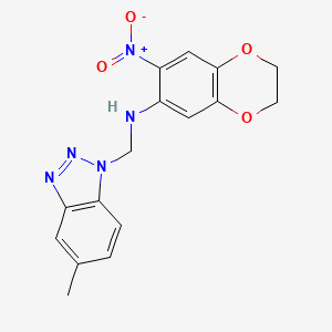 molecular formula C16H15N5O4 B12484351 N-[(5-methyl-1H-benzotriazol-1-yl)methyl]-7-nitro-2,3-dihydro-1,4-benzodioxin-6-amine 