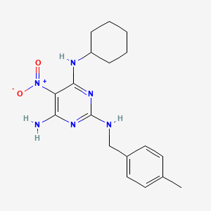 molecular formula C18H24N6O2 B12484579 N~4~-cyclohexyl-N~2~-(4-methylbenzyl)-5-nitropyrimidine-2,4,6-triamine 