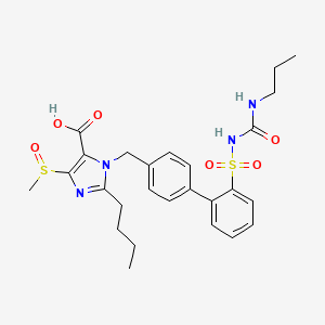 molecular formula C26H32N4O6S2 B1248476 2-Butyl-5-methylsulfinyl-3-[[4-[2-(propylcarbamoylsulfamoyl)phenyl]phenyl]methyl]imidazole-4-carboxylic acid 