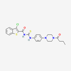 molecular formula C24H25ClN4O2S2 B12485071 N-{[4-(4-butanoylpiperazin-1-yl)phenyl]carbamothioyl}-3-chloro-1-benzothiophene-2-carboxamide 