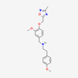 molecular formula C21H25N3O4 B12485104 N-{3-methoxy-4-[(3-methyl-1,2,4-oxadiazol-5-yl)methoxy]benzyl}-2-(4-methoxyphenyl)ethanamine 