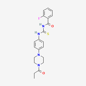 molecular formula C21H23IN4O2S B12485121 2-iodo-N-{[4-(4-propanoylpiperazin-1-yl)phenyl]carbamothioyl}benzamide 