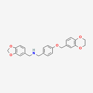 molecular formula C24H23NO5 B12485148 1-(1,3-benzodioxol-5-yl)-N-[4-(2,3-dihydro-1,4-benzodioxin-6-ylmethoxy)benzyl]methanamine 