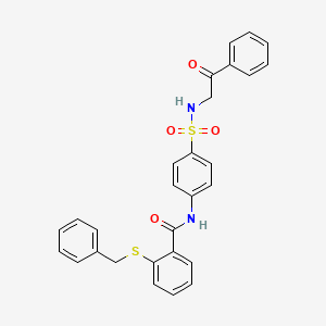 molecular formula C28H24N2O4S2 B12485229 2-(benzylsulfanyl)-N-{4-[(2-oxo-2-phenylethyl)sulfamoyl]phenyl}benzamide 